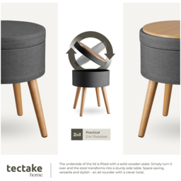 tectake Yara Dark Grey Linen Look Padded Round Footstool with Storage - thumbnail 4