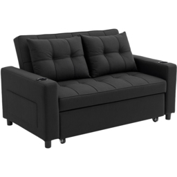 Portland 2 Seater Black Pull Out Sofa Bed with Adjustable Backrest and Pockets - thumbnail 2