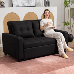 Portland 2 Seater Black Pull Out Sofa Bed with Adjustable Backrest and Pockets
