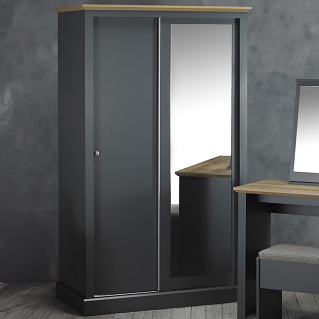 Devon 2 Door Charcoal Sliding Mirror Wardrobe - image 1