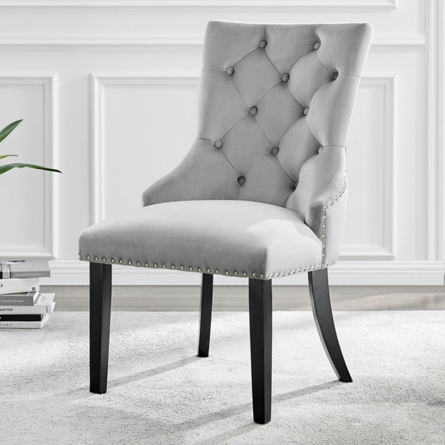 Furniturebox Kennsington Set of 2 Grey Velvet Dining Chair - image 1