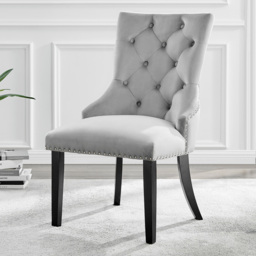 Furniturebox Kennsington Set of 2 Grey Velvet Dining Chair - thumbnail 1