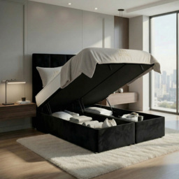 DS Living Harmony Black Single Plush Velvet Ottoman Bed - thumbnail 2