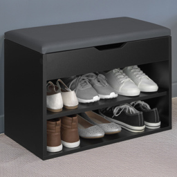 tectake Jasmina 2 Shelf Black Shoe Rack Bench with Cushion