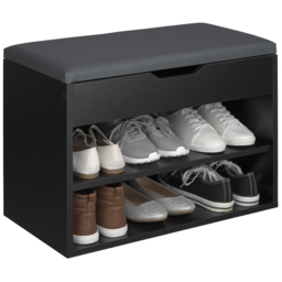 tectake Jasmina 2 Shelf Black Shoe Rack Bench with Cushion - thumbnail 3