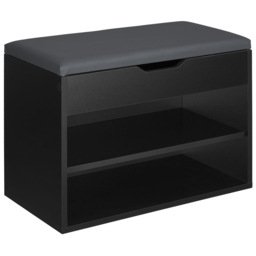 tectake Jasmina 2 Shelf Black Shoe Rack Bench with Cushion - thumbnail 2