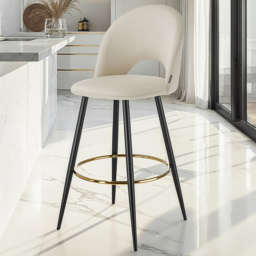 tectake Rachel Set of 4 Cream and Black Velvet Look Bar Stools - thumbnail 1