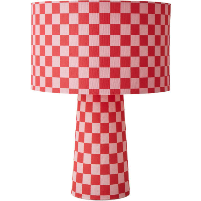 ValueLights Pritchard Pink Checkerboard Drum Shade Fabric LED Table Lamp - image 1