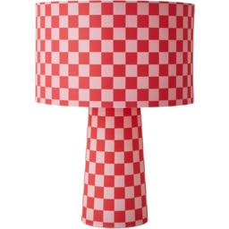 ValueLights Pritchard Pink Checkerboard Drum Shade Fabric LED Table Lamp - thumbnail 1