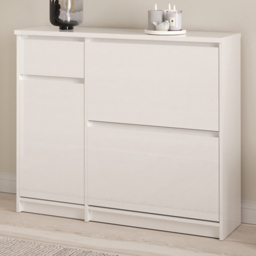 Florence Single Door 3 Drawer White High Gloss Shoe Cabinet