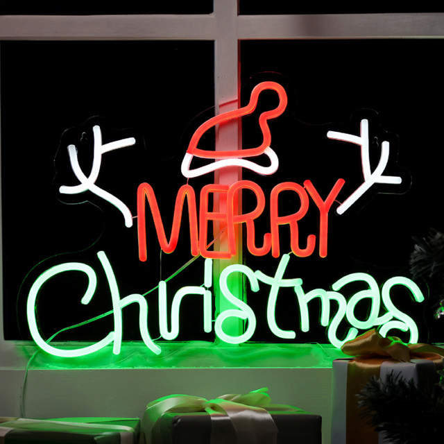 Xmas Haus Multicolour Neon LED Merry Christmas Ornament 44 x 33cm - image 1