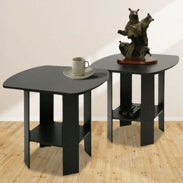 Walplus Espresso Simple Design End Table Set of 2 - image 1