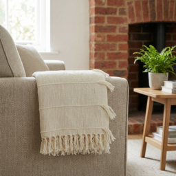 Eboni Natural Tassel Throw 150 x 200cm - thumbnail 2