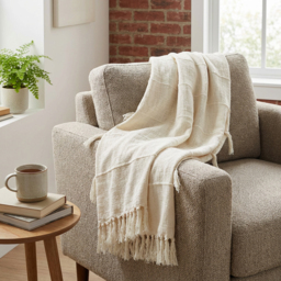 Eboni Natural Tassel Throw 150 x 200cm - thumbnail 3