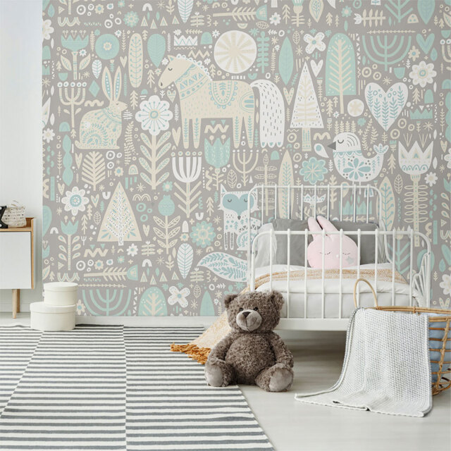 Origin Murals Scandi Forest Animals Grey Wall Mural - image 1