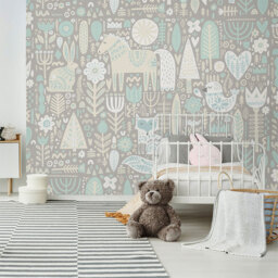 Origin Murals Scandi Forest Animals Grey Wall Mural