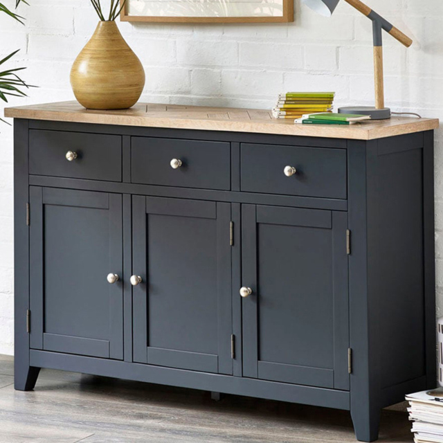 Julian Bowen Bordeaux 3 Door 3 Drawer Dark Grey Sideboard - image 1