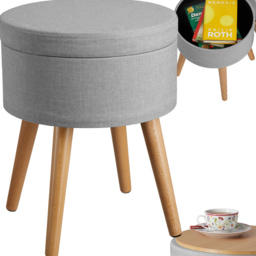 tectake Yara Padded Round Light Grey Linen Look Stool with Storage - thumbnail 2