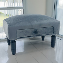 Acacia Home Grey Velvet Single Drawer Footstool