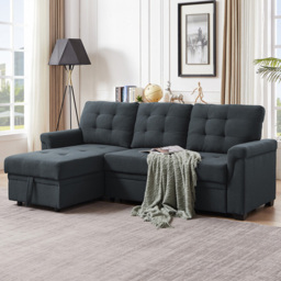 Furniture One 3 Seater Dark Grey Linen Corner Storage Sofa Bed