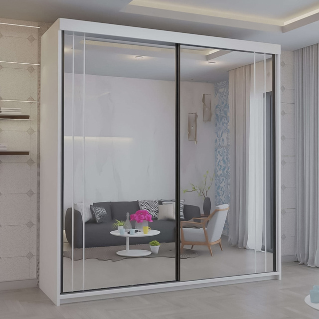 Sliding Wardrobes 4U Smart White 2 Door Mirror Wardrobe - image 1