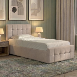 Vida Designs Valentina Beige Linen Single Ottoman Bed with Padded Headboard - thumbnail 1