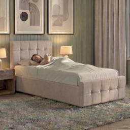 Vida Designs Valentina Beige Linen Single Ottoman Bed with Padded Headboard - thumbnail 4