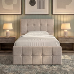 Vida Designs Valentina Beige Linen Single Ottoman Bed with Padded Headboard - thumbnail 3