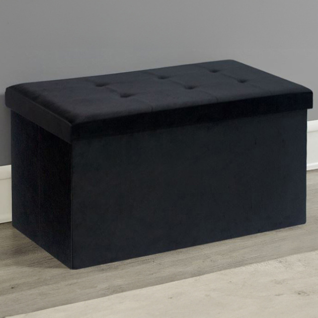 Black Brushed Velvet Ottoman Storage Trunk - image 1