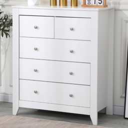 FurnitureHMD White 5 Drawer Wooden Chest of Drawers