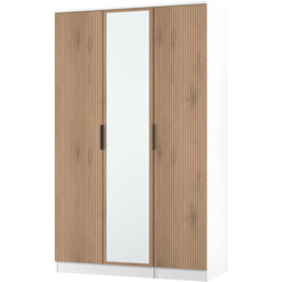 Crowndale Java Slatt Effect and White 3 Door Mirror Wardrobe - thumbnail 4