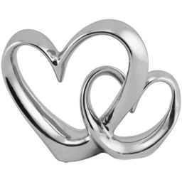 Silver 27cm Chrome Double Heart Stoneware Ornament