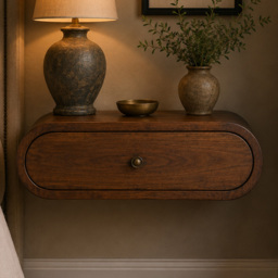 Artisan Furniture Chestnut Single Drawer Solid Wood Wall-Mounted Round Bedside Table - thumbnail 1