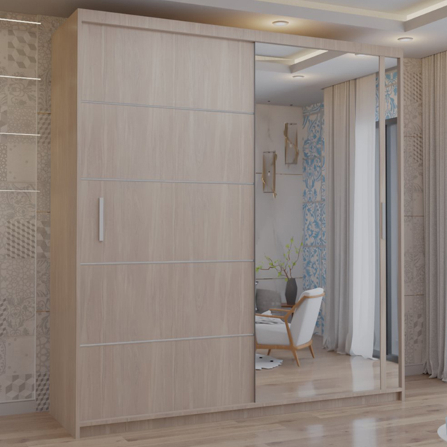 M N Furniture Venece 2 Door Oak Mirrored Sliding Wardrobe 180cm - image 1