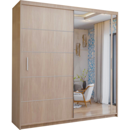 M N Furniture Venece 2 Door Oak Mirrored Sliding Wardrobe 180cm - thumbnail 2