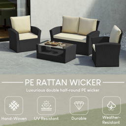Garden Vida Mylor Black 4 Seater PE Rattan Garden Lounge Set with Cover - thumbnail 4