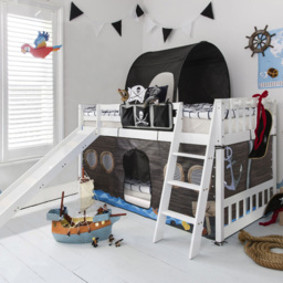 Noa and Nani Tuva White Pirate Cabin Bed with Bunk Underbed Slide