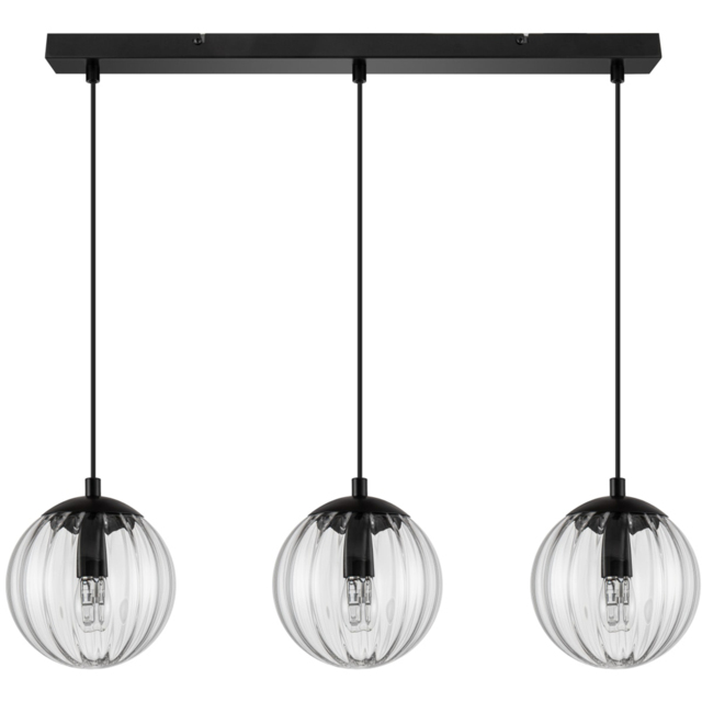 Cosylyte Kingston Clear Ribbed Glass Shade Black 3 Light Bar Pendant Light - image 1