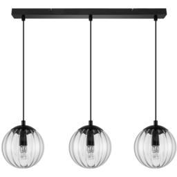 Cosylyte Kingston Clear Ribbed Glass Shade Black 3 Light Bar Pendant Light