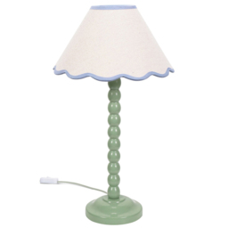 ValueLights Bobbins Natural and Blue Scallop Shade Sage Green LED Table Lamp