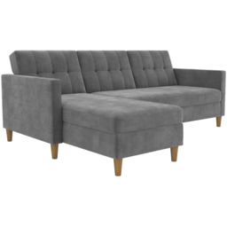 Dorel Hartford 3 Seater Grey Chenille Storage Sectional Sofa Bed with Chaise - thumbnail 2