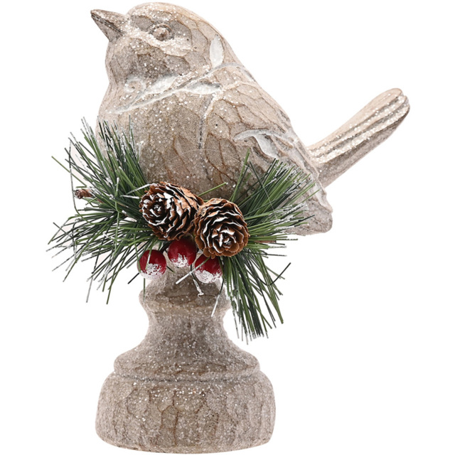 The Seasonal Gift Co. Carved Robin on Branch Wood Effect Christmas Decoration - image 1