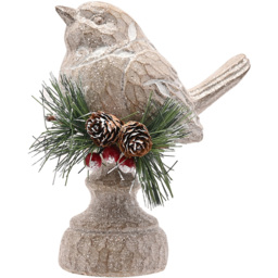 The Seasonal Gift Co. Carved Robin on Branch Wood Effect Christmas Decoration - thumbnail 1