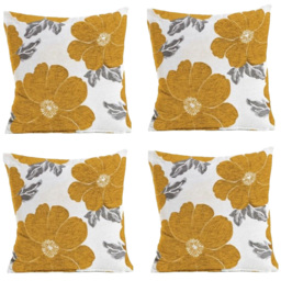 Alan Symonds Chenille Ochre Poppy Floral Cushion with Polyester Filled Pad 45 x 45cm 4 Pack