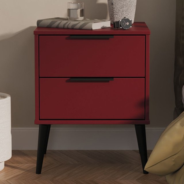 Crowndale Hong Kong 2 Drawer Matt Red and Black Compact Bedside Cabinet Ready Assembled - image 1