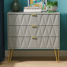 Crowndale Diamond 3 Drawer Dusk Grey Chest of Drawers Ready Assembled