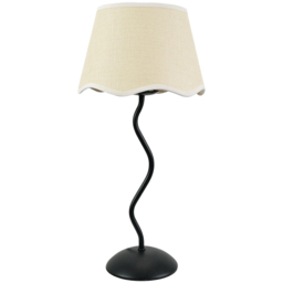 ValueLights Wiggle Linen Scallop White Edge Shade Black Metal Stem LED Table Lamp