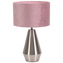 ValueLights Jax Reni Blush Pink Velvet and Chrome Drum Shade Touch LED Table Lamp