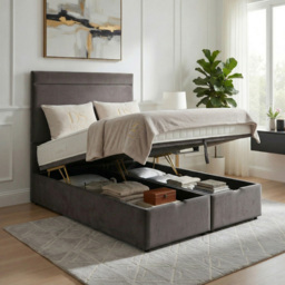 DS Living Majesty Grey King Size Plush Velvet Ottoman Bed - thumbnail 2