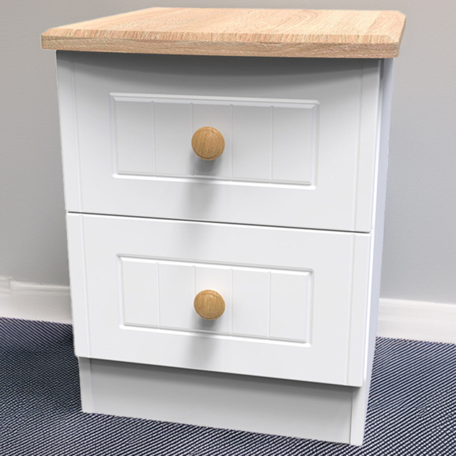 Crowndale Warwick White Ash and Oak 2 Drawer Compact Bedside Cabinet - image 1